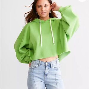 Gilded Intent cropped neon green hooded oversized sweatshirt size small S B157